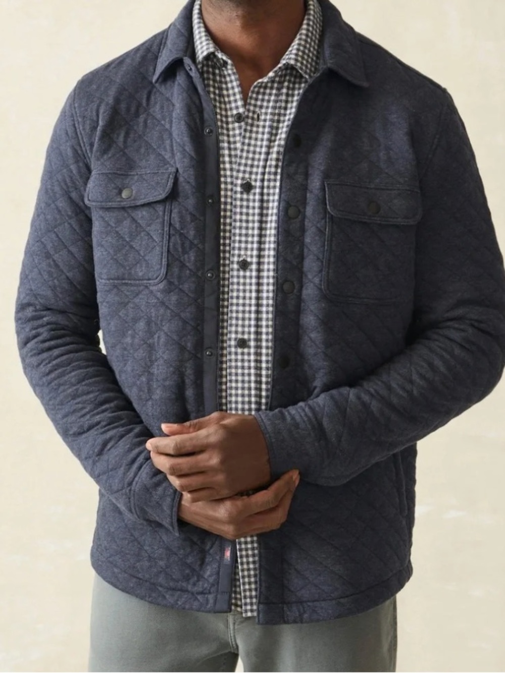 Faherty Quilted Shirt Jacket in Navy